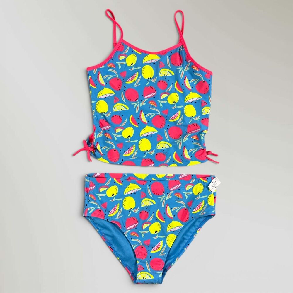 NWT Epic Threads Tankini 2 Piece Swimsuit Vivid Sky Blue Fruit Size Girl's XL